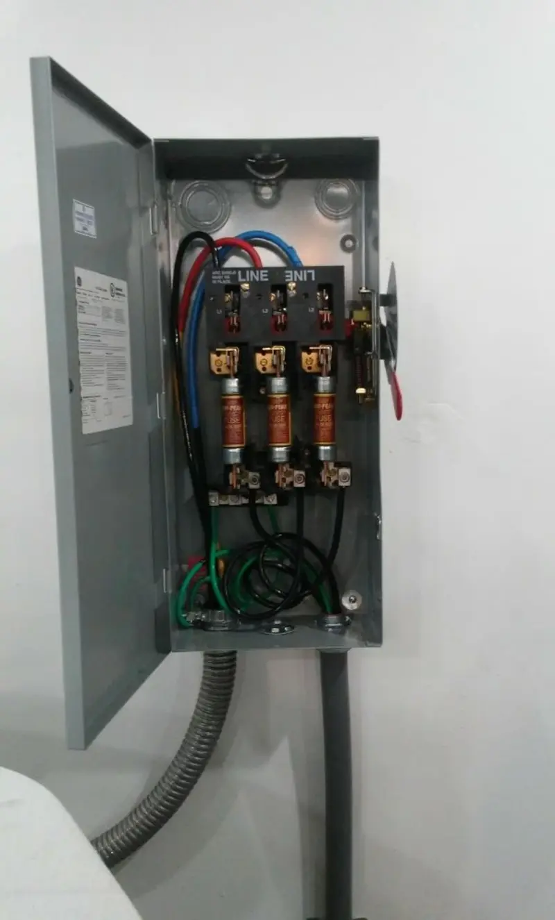 Three-phase disconnect switch installed for Electrical Wiring & Rewiring in Collins